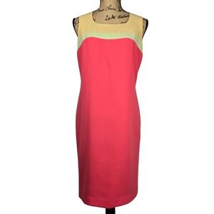 BAHARI Colorblock Sheath Dress Coral Yellow Mint Green Sleeveless Size 6